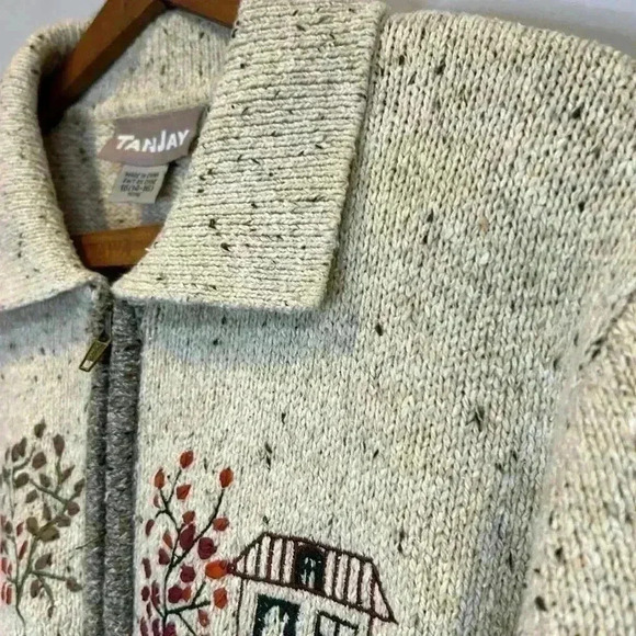 Tanjay Cotton Blend Sweater Full Zip Cottage  Dog Plants Long Sleeve Embroidered - Picture 4 of 11